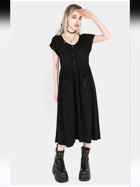 Disturbia Dresses & Skirts - Disturbia Women’s Scutellaria Embroidered Button Up Midi Dress In Black Size 6